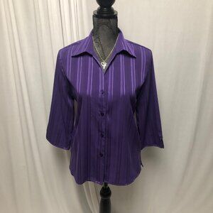 Joanna Blouse Womens Size Small Purple Silver Metallic Button Up Shirt